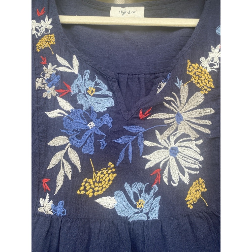 Style & Co Women's Embroidered Front Yoke Sleeveless Tops XL